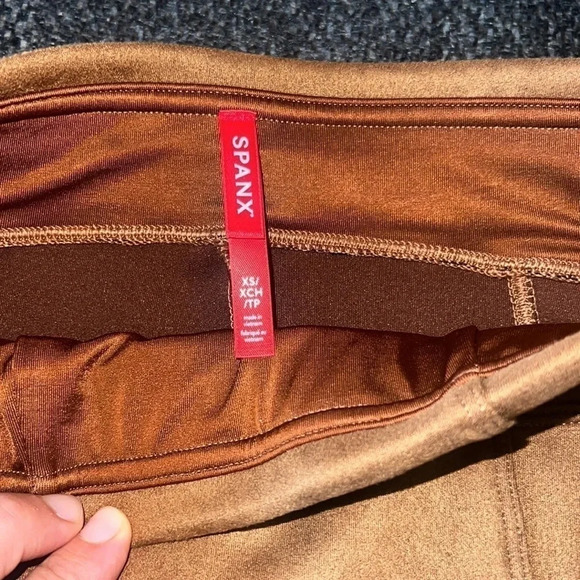 SPANX Rich Caramel High Waist Faux Suede Leggings, XS - Picture 4 of 7
